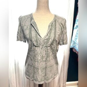 Lucky Brand Floral Lace Trim Top - Green S/P